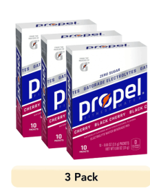 (3 pack) Propel Powder Packets with Electrolytes, Vitamins and No Sugar, Black Cherry, 0.08 oz, 10 Packets (3 pack) Propel Powder Packets with Electrolytes, Vitamins and No Sugar, Black Cherry, 0.08 oz, 10 Packets